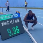 Ronal Longa, del Equipo Bogotá, nuevo récord nacional y suramericano en los 10 mts planos en Savona, Italia - Foto: Savona Internacional Meeting. 