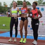 Araujo sumó 6.475 puntos, y escoltó a la estadounidense Anna Hall (oro con 7.032 pts) y la holandesa Sofie Dokter (plata con 6.576 pts) - Foto: IDRD