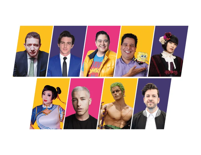 Estos son las y los invitados internacionales de este año en la Comic Con Colombia: Gerardo Reyero, Drake Bell, Eduardo Garza, Luis Carreño, Mika Kobayashi, Yaya Han, Taz Skylar, Taryn Cosplay y Christopher Mintz-Passe - Foto: Comic Con Colombia