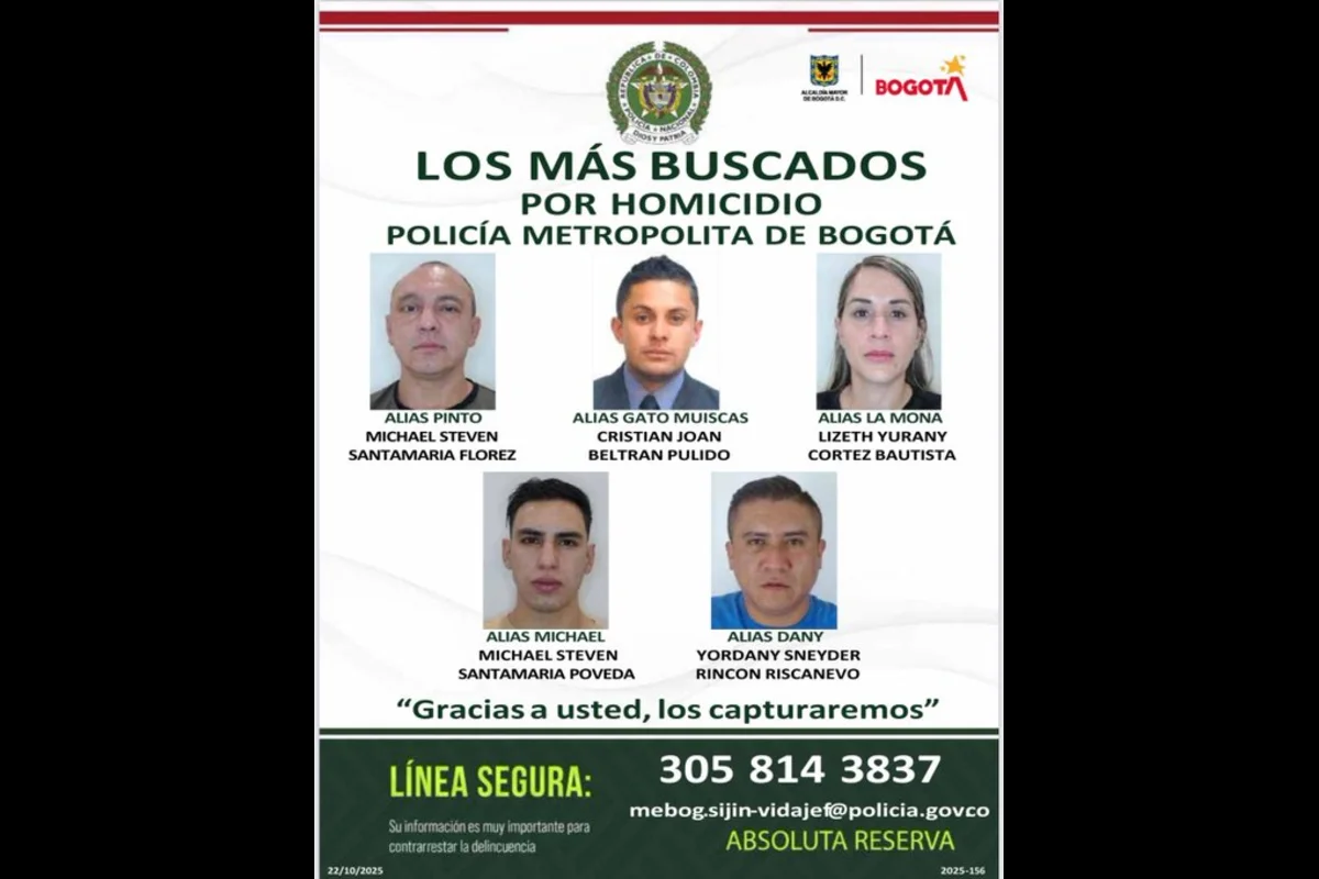 La Policía Metropolitana de Bogotá publicó el cartel de los más buscados contra la banda criminal ‘Los Egolios’, acusada de homicidio y millonarios hurtos en varias localidades - Foto: Cortesía